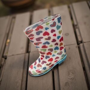 Toddler Wootie White/Colorful Hearts Tall Rain boots Size 9